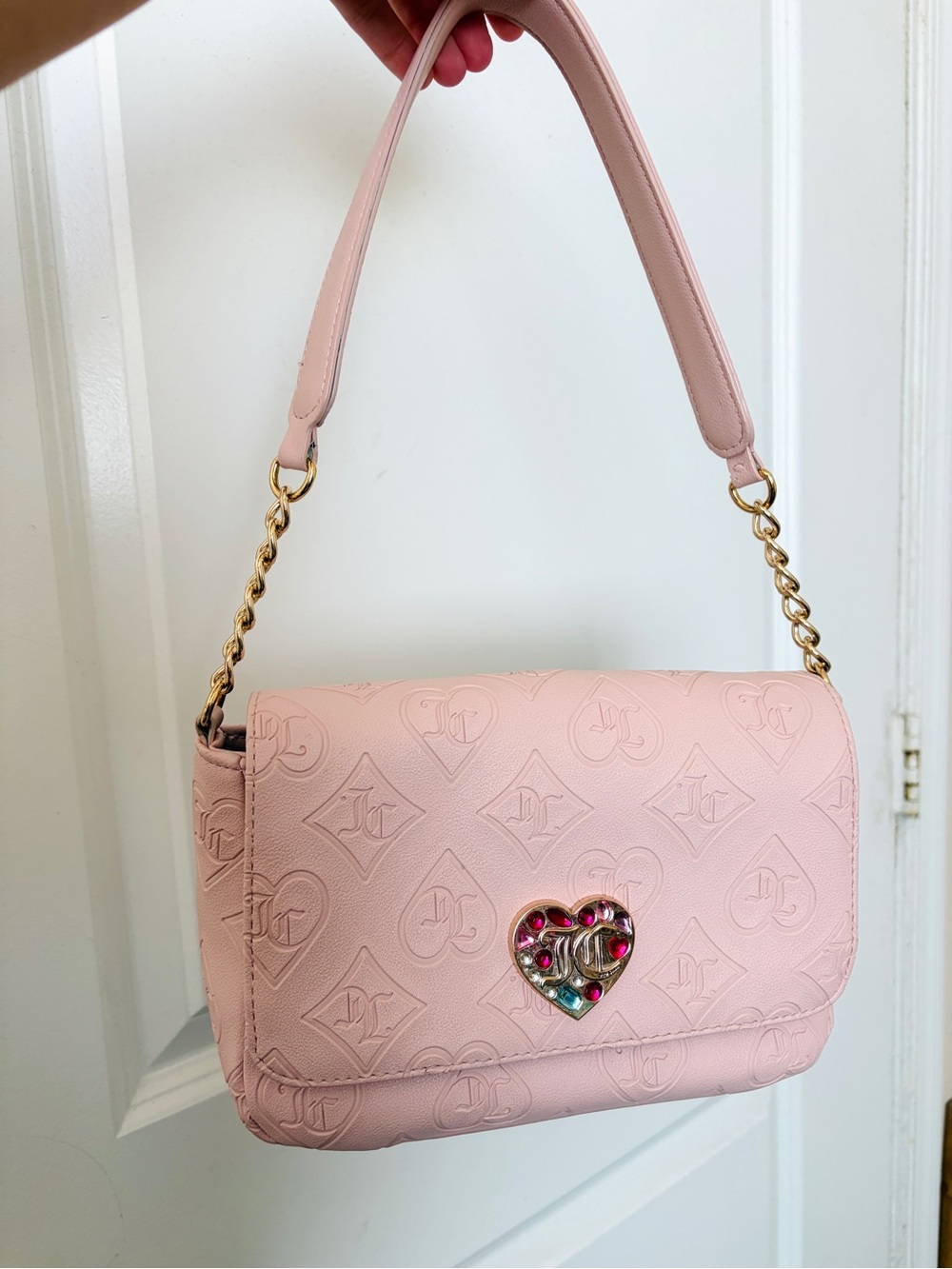 Juicy Couture Pink Embossed Heart-Accent Shoulder Bag